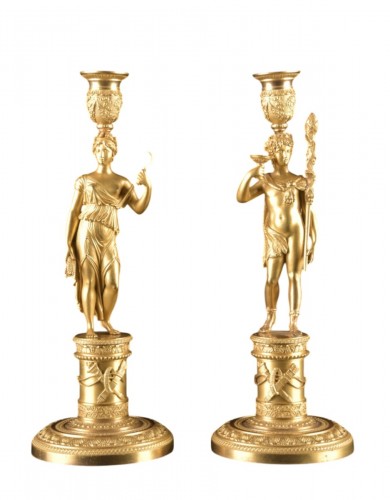 Pair Of Empire Gilt Bronze Candlesticks