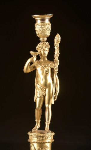 Paire de bougeoirs Empire en bronze doré - Luminaires Style Empire