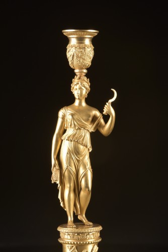 Luminaires Bougeoirs et Chandeliers - Paire de bougeoirs Empire en bronze doré