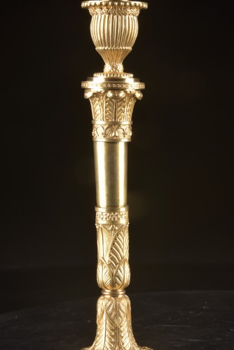Pair of large Empire period gilt bronze table candlesticks - Empire