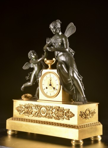 Horology  - EEmpire Mantel Clock With Female Figure And Winged Putto