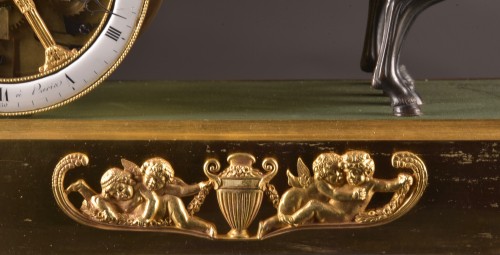 Horology  - French Empire Ormolu And Patinated Bronze Chariot Clock, Signed Courvoisier
