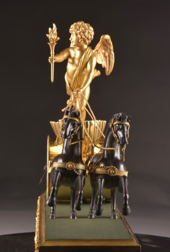 French Empire Ormolu And Patinated Bronze Chariot Clock, Signed Courvoisier - 