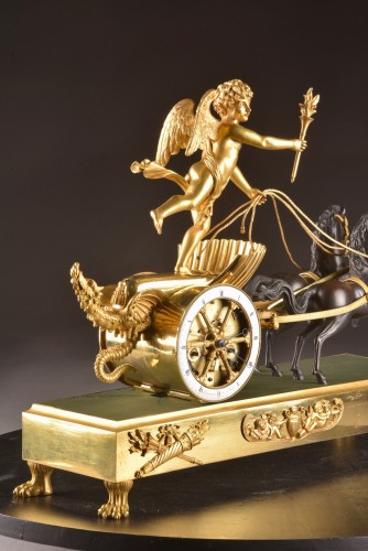 19th century - French Empire Ormolu And Patinated Bronze Chariot Clock, Signed Courvoisier