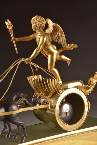 Antiquités - French Empire Ormolu And Patinated Bronze Chariot Clock, Signed Courvoisier