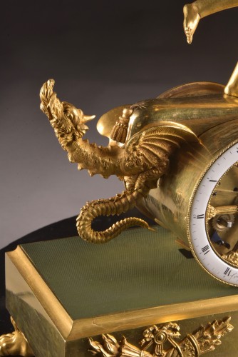 Antiquités - French Empire Ormolu And Patinated Bronze Chariot Clock, Signed Courvoisier