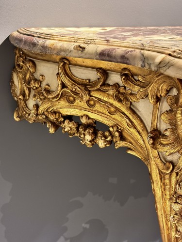 19th century - Late 19th century Giltwood Console Table with Marble Top
