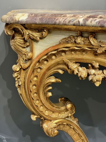 Napoléon III - Late 19th century Giltwood Console Table with Marble Top