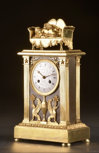 Antiquités - Empire Patinated and Mercury-Gilt Bronze Mantel Clock 'The Sleeping Cupid' 