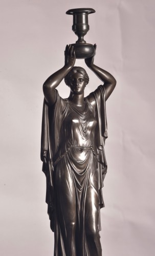 Lighting  - Pair Of Figurative Candlesticks In Patinated Bronze