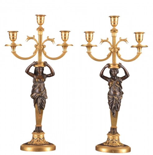 Pair Of Empire Candelabras In Gilt Bronze And Patinated Bronze, Circa 1810