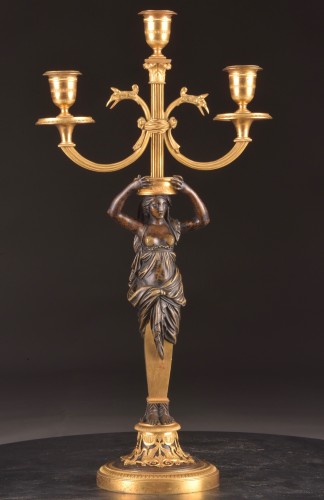 Lighting  - Pair Of Empire Candelabras In Gilt Bronze And Patinated Bronze, Circa 1810