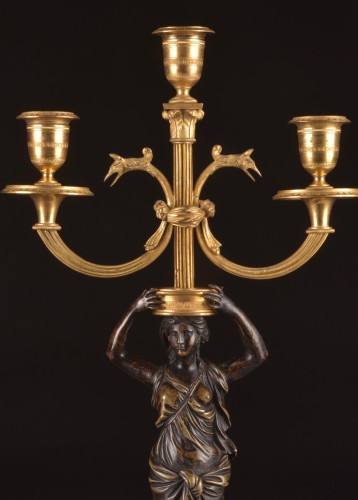 Pair Of Empire Candelabras In Gilt Bronze And Patinated Bronze, Circa 1810 - 