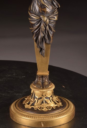 19th century - Pair Of Empire Candelabras In Gilt Bronze And Patinated Bronze, Circa 1810