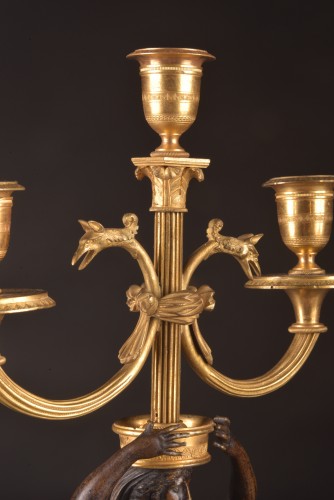 Pair Of Empire Candelabras In Gilt Bronze And Patinated Bronze, Circa 1810 - Empire