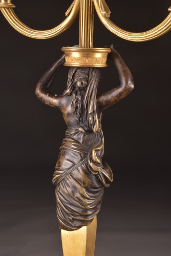Empire - Pair Of Empire Candelabras In Gilt Bronze And Patinated Bronze, Circa 1810
