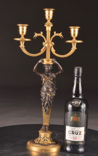 Antiquités - Pair Of Empire Candelabras In Gilt Bronze And Patinated Bronze, Circa 1810