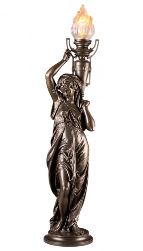 Émile Louis Picault (1833–1915) – Grande torchère en bronze, Femme à La Flamme