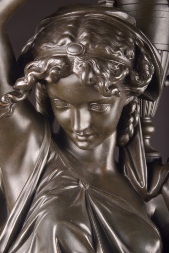 Antiquités - Émile Louis Picault (1833–1915) – Grande torchère en bronze, Femme à La Flamme