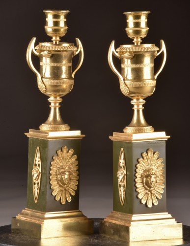 Antiquités - Empire Pair of Gilded Bronze Candlesticks With Interchangeable Flames
