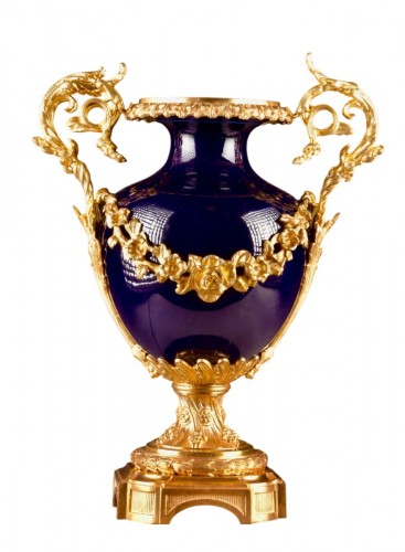 Napoleon III Cobalt Blue Porcelain Vase with Gilt-Bronze Mounts – 19th 