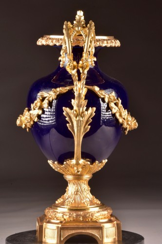 Decorative Objects  - Napoleon III Cobalt Blue Porcelain Vase with Gilt-Bronze Mounts – 19th 