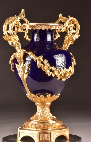 Napoleon III Cobalt Blue Porcelain Vase with Gilt-Bronze Mounts – 19th  - 