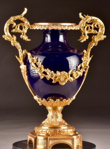 19th century - Napoleon III Cobalt Blue Porcelain Vase with Gilt-Bronze Mounts – 19th 
