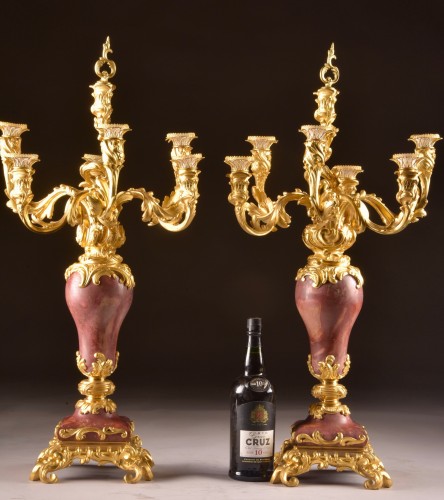 Pair Of Six-light Napoleon III Candelabras In Gilded Bronze And Marble - Lighting Style Napoléon III