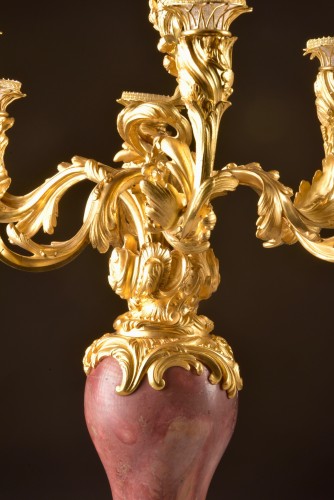 19th century - Pair Of Six-light Napoleon III Candelabras In Gilded Bronze And Marble