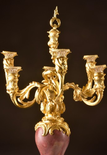 Pair Of Six-light Napoleon III Candelabras In Gilded Bronze And Marble - Napoléon III
