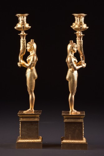 Paire de candélabres en bronze doré vers 1850 - Luminaires Style Napoléon III