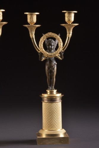 Pair French Empire ormolu and bronze candelabra - Lighting Style Empire