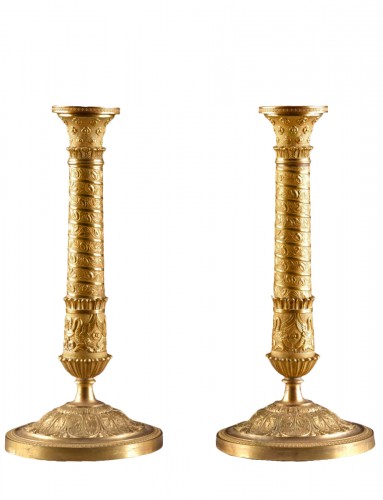 Restauration Bronze Candlesticks in Trajan's Column Style