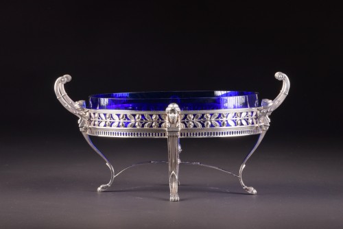 Late19th century 800 Silver Jardiniere, with blue crystal, Germany, stamped - Antique Silver Style 