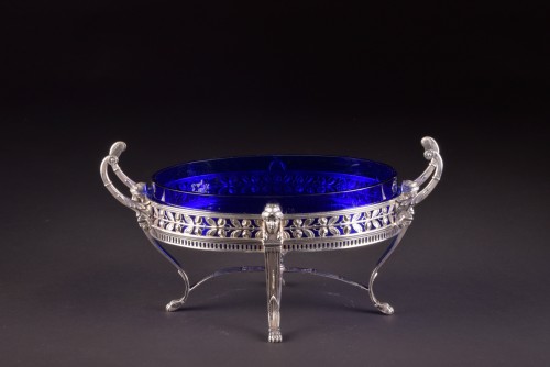 Antique Silver  - Late19th century 800 Silver Jardiniere, with blue crystal, Germany, stamped