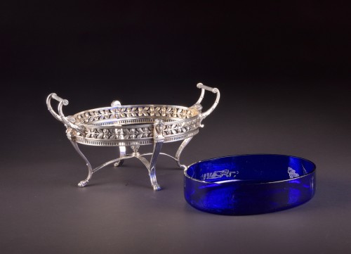 Late19th century 800 Silver Jardiniere, with blue crystal, Germany, stamped - 