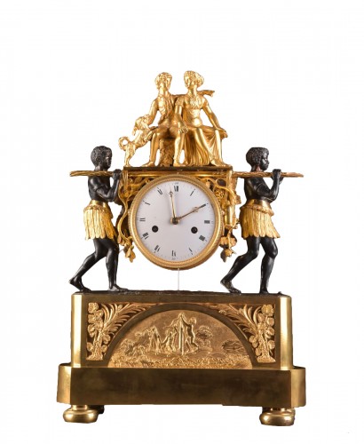 magnificent Empire mantel clock portraying Paul an Virginie, 