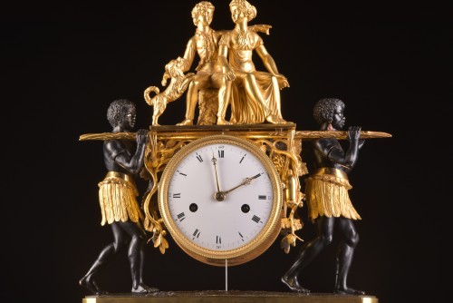 magnificent Empire mantel clock portraying Paul an Virginie,  - 