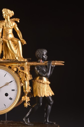 19th century - magnificent Empire mantel clock portraying Paul an Virginie, 