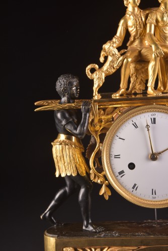 magnificent Empire mantel clock portraying Paul an Virginie,  - Empire