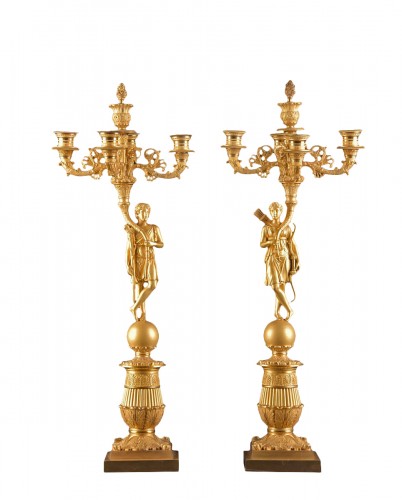 Paire de candélabres en bronze doré, début XIXe siècle