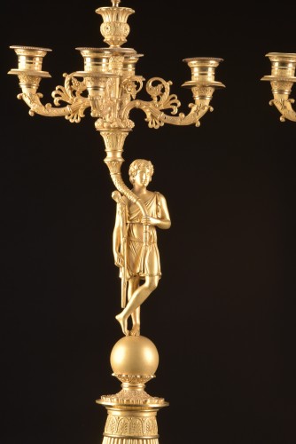 Early 19th Century Empire Figural Gilt Bronze Candelabra - Lighting Style Empire