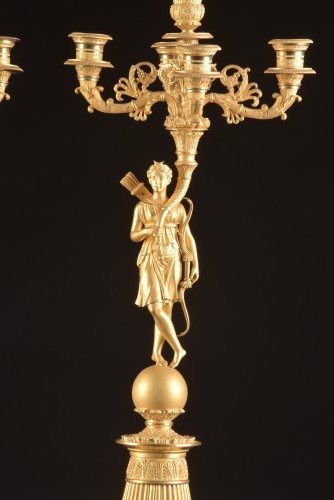 Lighting  - Early 19th Century Empire Figural Gilt Bronze Candelabra