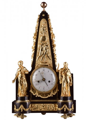  A large rare Obelisk Mantel clock with calendar. Late 18th c