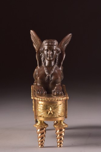 Paire de chenets, à décor de Sphinx - Objet de décoration Style Empire