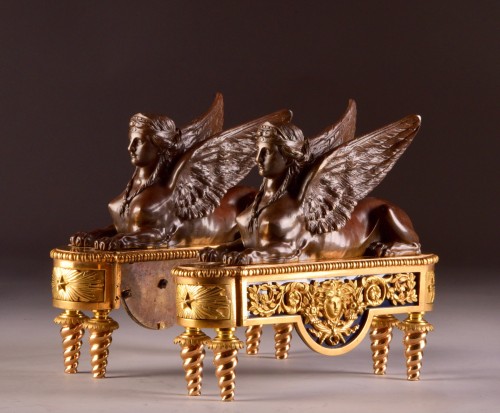 Empire - Pierre-Philippe Thomire Pair of Chenets, Decorated with Sphinx
