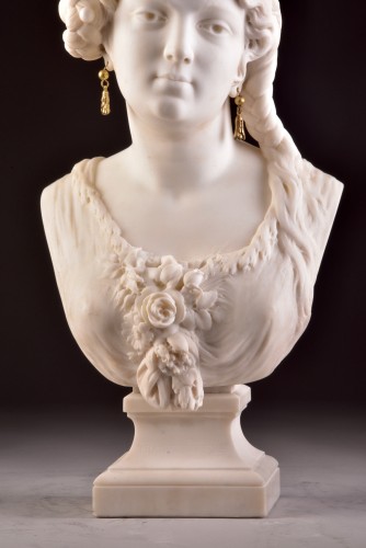 Sculpture  - César CERIBELLI (1841-1918), Carrara marble female bust