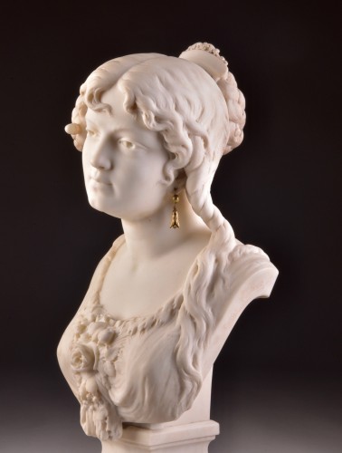 Art nouveau - César CERIBELLI (1841-1918), Carrara marble female bust