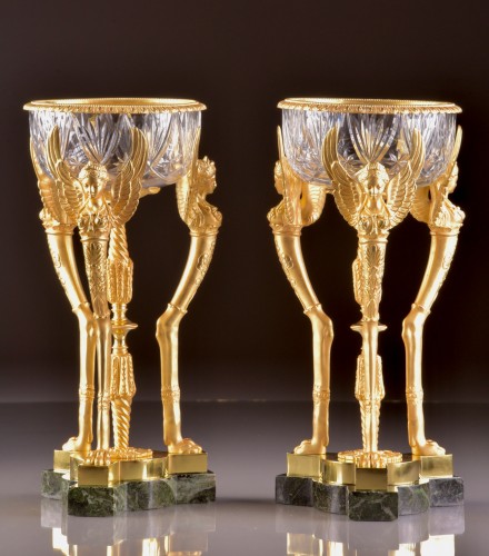 Paire de coupes Napoléon III en bronze et cristal de Baccarat - Objet de décoration Style Napoléon III